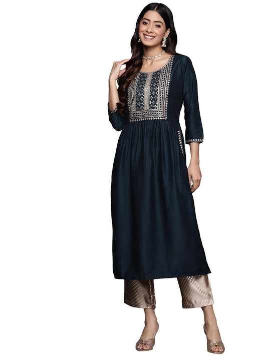 Libas Women's Embellished Silk A-Line Kurta