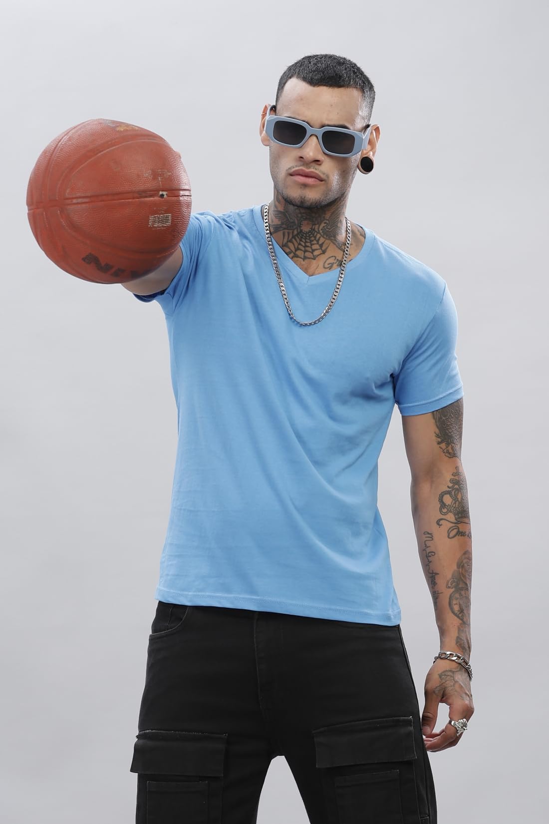 ADRO V-Neck T Shirt for Men, 100% Cotton Vneck Tshirt is Ideal for Casual wear, Workouts and Loungewear, Adding a Stylish Touch.