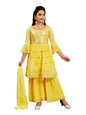 Aarika Girls Ethnic Wear Yellow Colour Sequins Embroidery Georgette Kurti Sharara Set (5-11 Years)