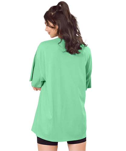SHODOX Bio-Washed Anti Bacterial 100% Pure Cotton Womens Oversized Solid T-Shirt | Cozy Soft, Less Wrinkles Loose Fit, Drop Shou