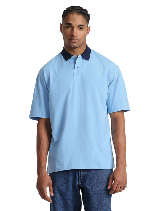 Veirdo Mens Oversized Baggy Fit Drop Shoulder Full Sleeve Graphic Printed Classic Collar Polo Neck T-Shirt F