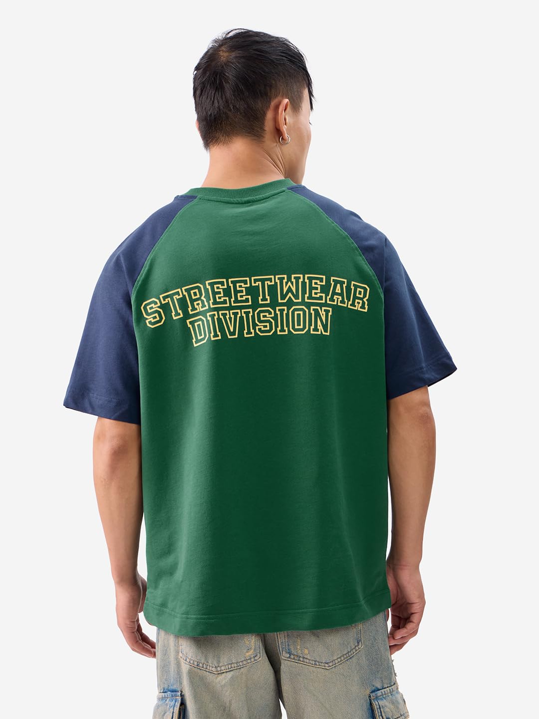 The Souled Store Canton Men and Boys Short Sleeves Round Neck Green and Blue Graphic Printed Cotton Oversized T-Shirts