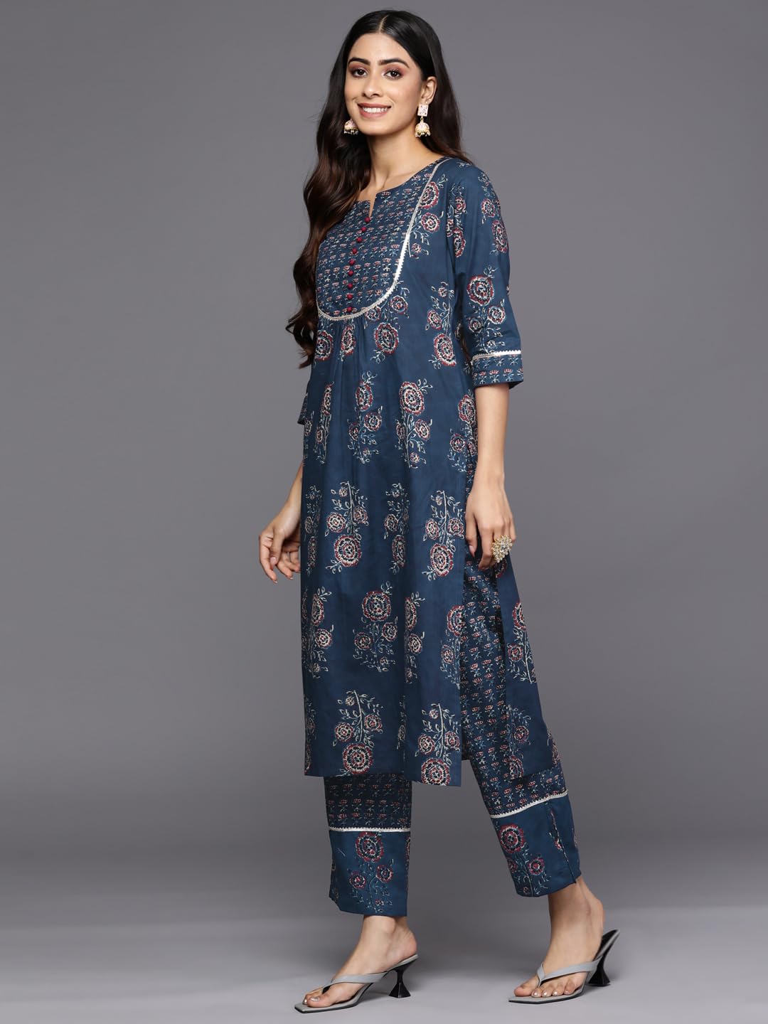 Libas Womens Printed Cotton Straight Kurta With Trousers