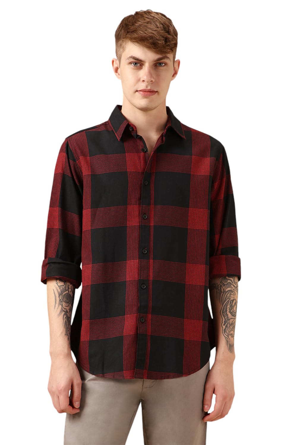 Dennis Lingo Men Navy Blue 100% Cotton Full Sleeve Spread Collar Checks Shirts_Dlmshjas24013_Nv