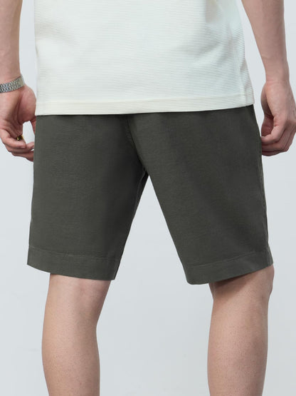 The Souled Store Chino Shorts: Slate Green Men and Boys Buttoned Solid Regular Fit Knee Length Cotton Blend Chino Shorts