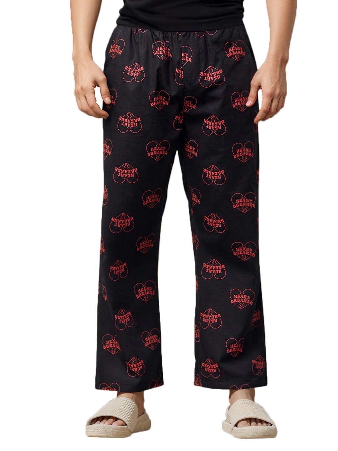 Bewakoof Mens All Over Printed Regular Fit Cotton Pyjamas_604935_Black_XL