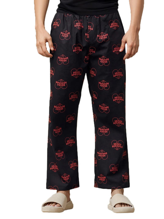 Bewakoof Mens All Over Printed Regular Fit Cotton Pyjamas_604935_Black_XL