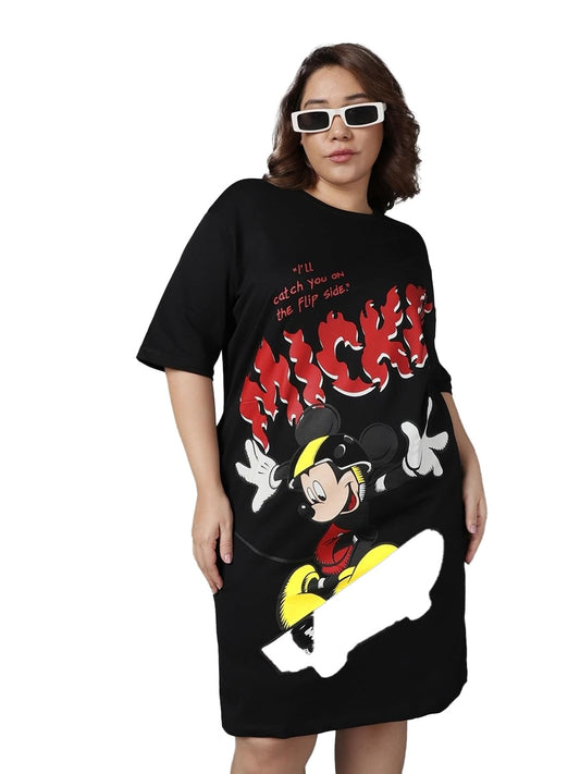 Bewakoof Heavy Duty 1.0 Official Disney Merchandise WomenS Graphic Printed Plus Size Oversized Dress_589803_Black_3Xl