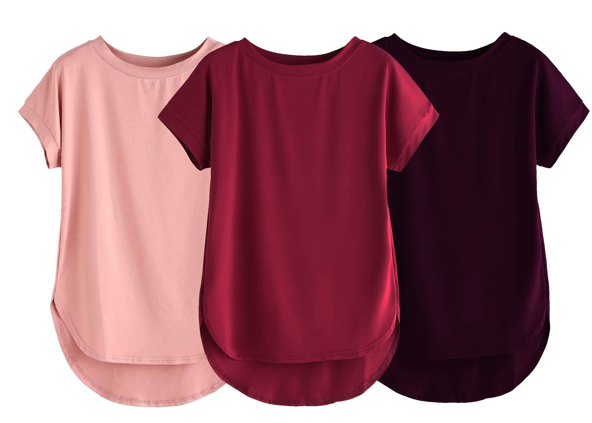 Fabricorn Combo Of Three Plain Maroon, Dusty Rose And Wine Round Neck Up And Down Cotton Tshirt For Women (Maroon, Dusty Rose, W
