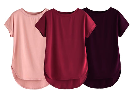 Fabricorn Combo Of Three Plain Maroon, Dusty Rose And Wine Round Neck Up And Down Cotton Tshirt For Women (Maroon, Dusty Rose, W