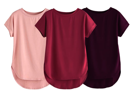 Fabricorn Combo Of Three Plain Maroon, Dusty Rose And Wine Round Neck Up And Down Cotton Tshirt For Women (Maroon, Dusty Rose, W