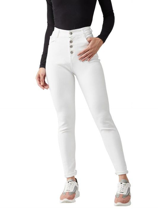 Dolce Crudo Womens Skinny Fit High Rise Stretchable Bleached Denim Jeans (DOAW25DEN65-27-333-28, Pearl White, 28)