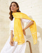 Fabindia Yellow Cotton Silk Chikankari Stole (1.8M X 56CM)