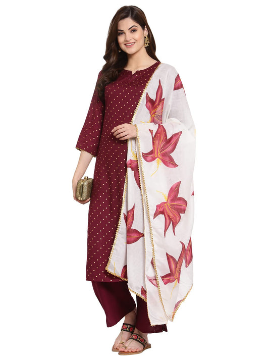 GoSriKi Women's Rayon Straight Kurta with Palazzo & Dupatta (KPZD-COT-10023-PURPLE-GO)