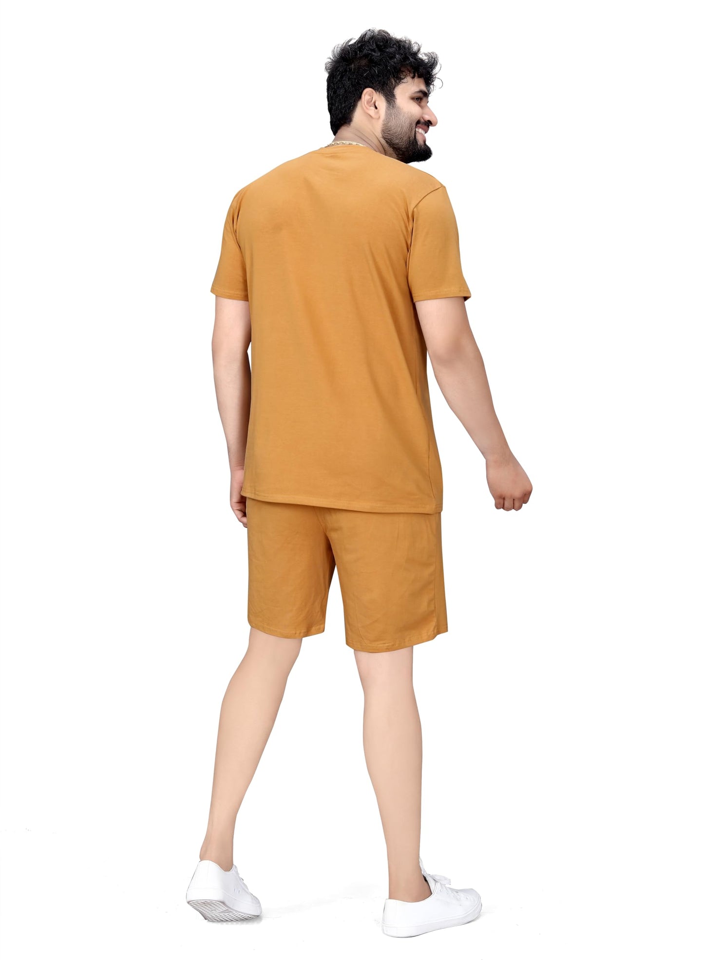 ELLITI Cotton Blend Casual Round Neck Half Sleeve Oversized Co-ord Set Mens, Pyjama Set, Sleepwear Loungewear T-Shirt and Short