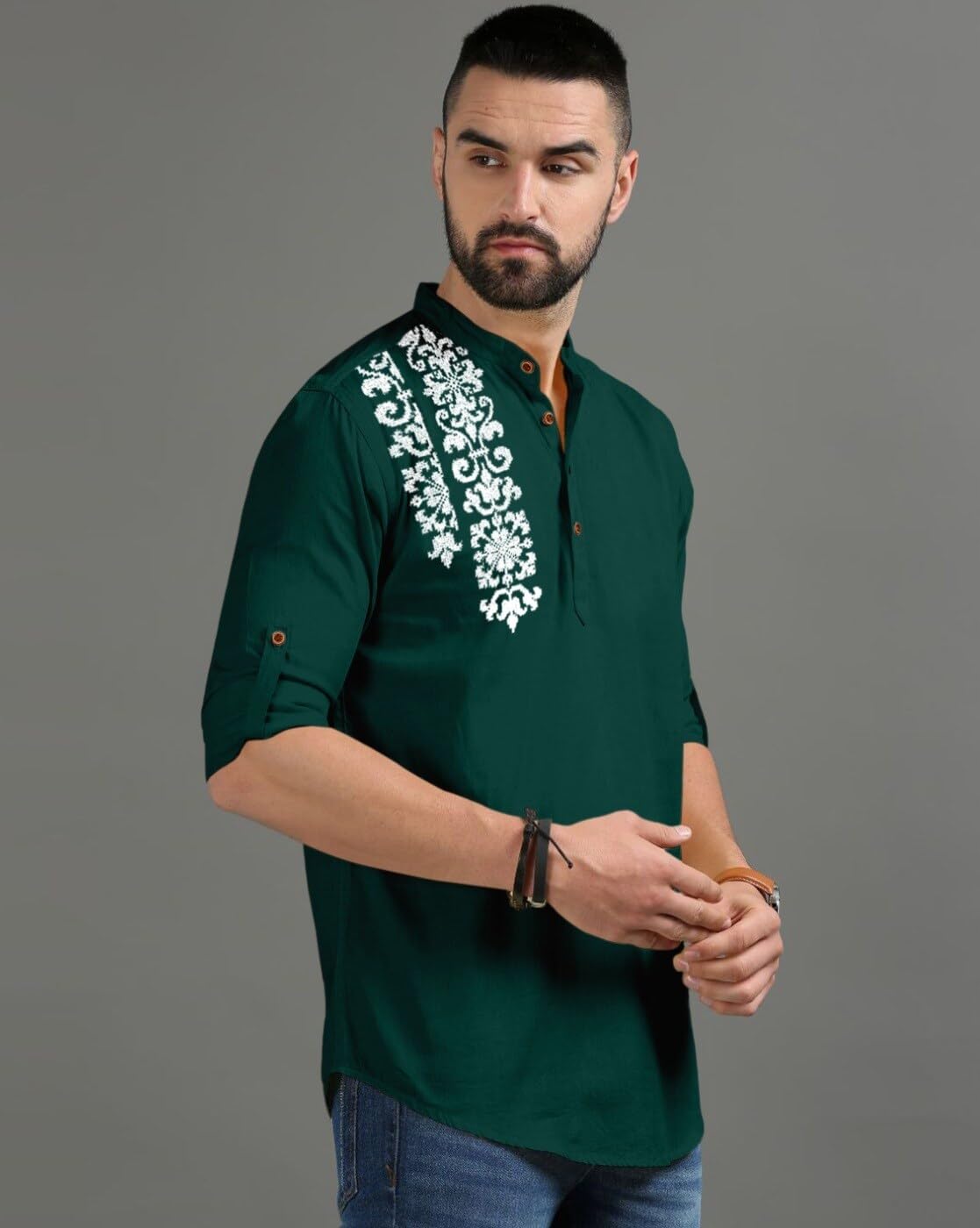 Finivo Fashion MenS Regular Fit Cotton Blend Kurta Shirt | Full Sleeve Ethnic Shirt With Mandarin Collar And Button Placket | C