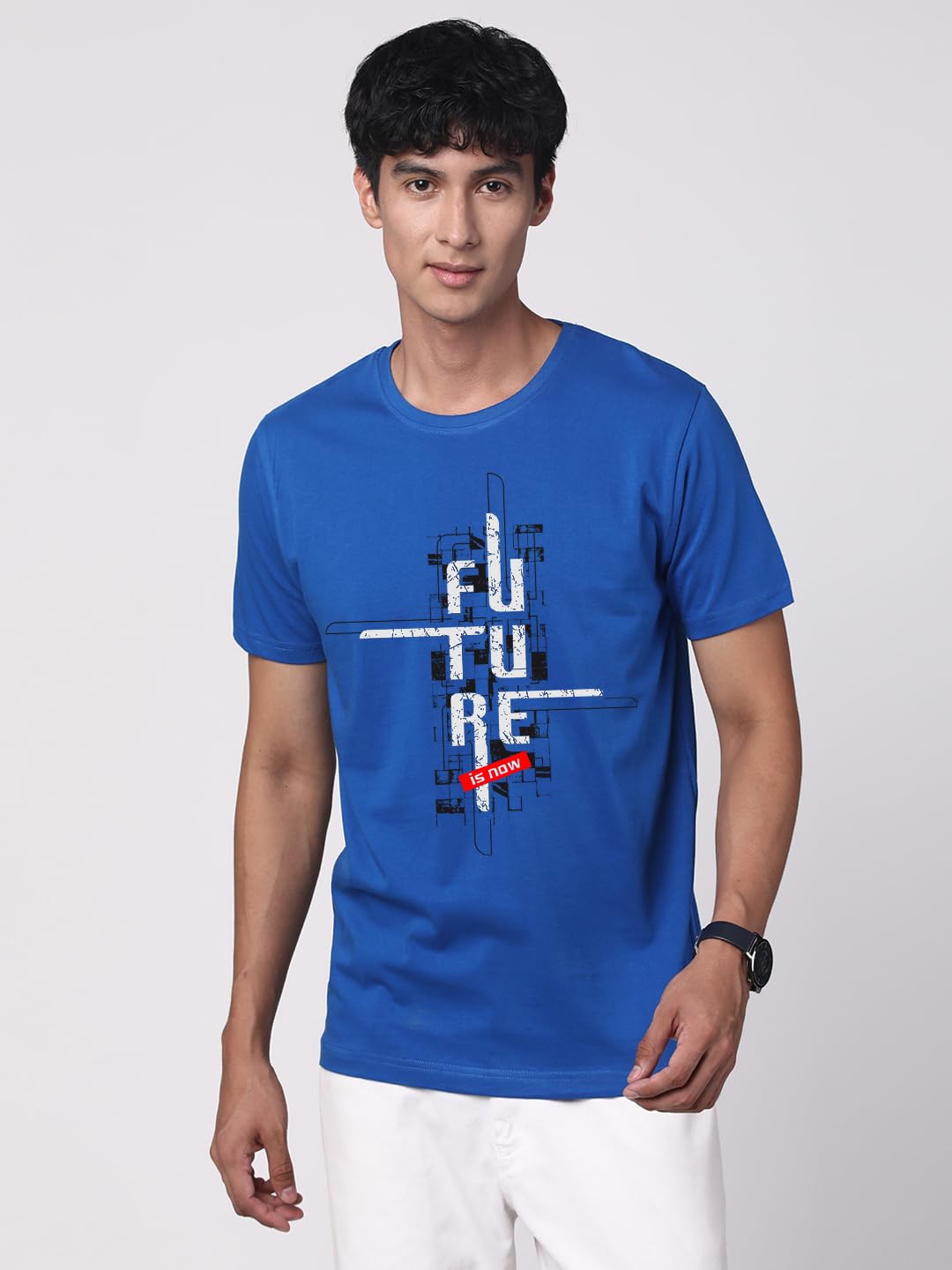 ADRO Men's Graphic Printed 100% Cotton T-Shirt - Regular Fit, Printed T-Shirts for Men (RN24-FTR-RB_Royal Blue)