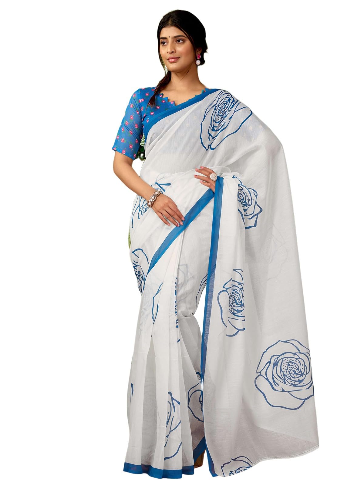 Satrani WomenS Chanderi Cotton Printed Ready To Wear One Minute Pre Pleated Readymade Saree With Unstitched Blouse Piece (32Rs3