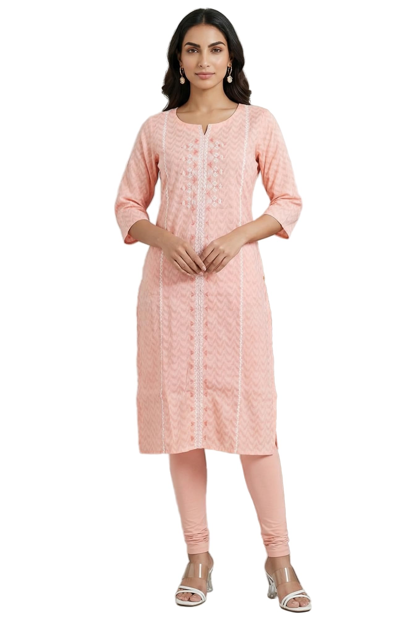 Aurelia Women'S Peach Embroidered Dobby Straight Kurta - (A16439-609308-Xxl)