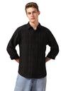 Dennis Lingo Men Black Textured Polyester Regular Fit Full Sleeve Shirts