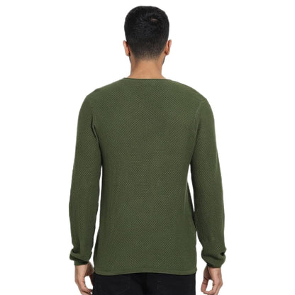 Bewakoof Mens Solid Regular Fit Full Sleeve Round Neck Cotton Sweater Green