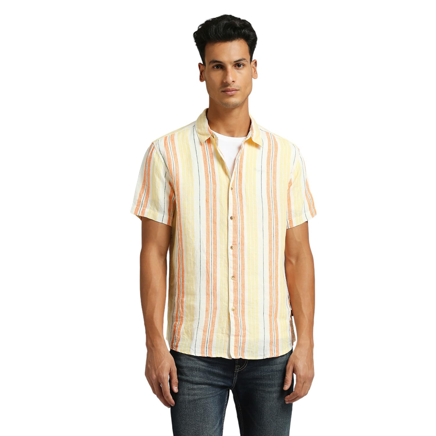 Pepe Jeans MenS Striped Regular Fit Shirt (Pm308629_Yellow_Multi