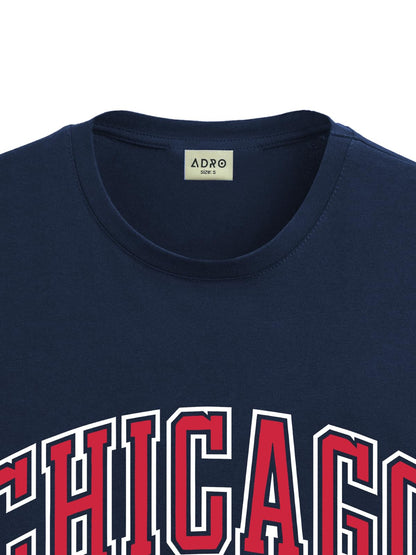 ADRO Mens T Shirt Urban Style Tshirt Printed with Chicago Design Cotton & Eye Catching Print Stylish T-Shirt for Men Navy Tshirt