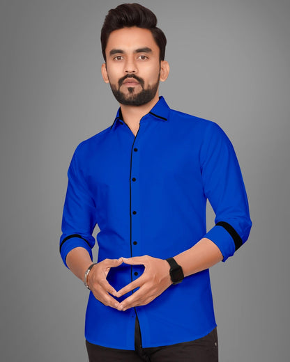 Besix MenS Blue Rayon Blend Full Sleeve Shirt For Man With Tailored Fit Spread Collar And Standard Length - Formal Stylish Wear