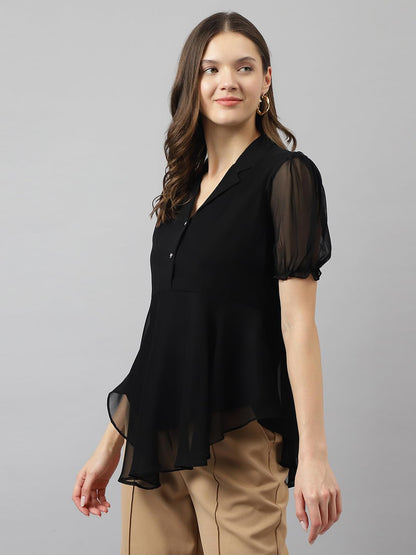 Toochki Black Georgette Solid Flared top for Summer Latest Trending Style