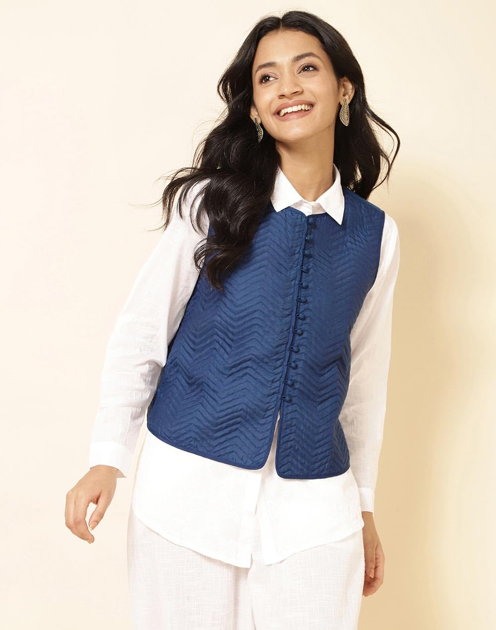 Fabindia Women's Jacket (1031798BLUE_Blue