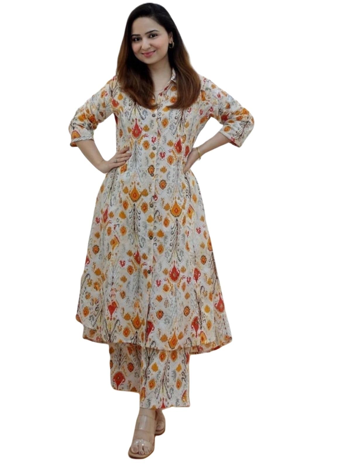 Greciilooks Rayon Below The Knee Formal Travel Floral Printed Ethnic Co-Ord Kurta Set For Women (Available In 2Xl And 3Xl) (Gl-W