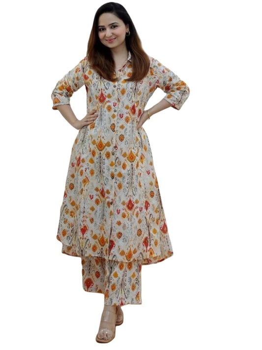 Greciilooks Rayon Below The Knee Formal Travel Floral Printed Ethnic Co-Ord Kurta Set For Women (Available In 2Xl And 3Xl) (Gl-W