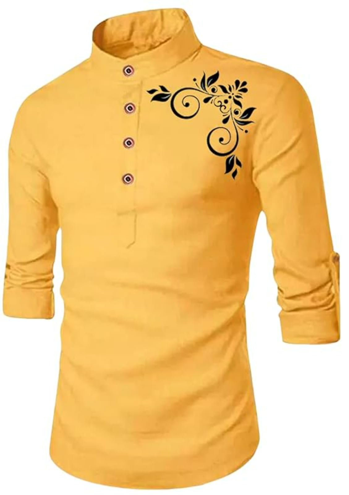 Deemoon MenS Full Sleeve Short Kurta Shirt With A Trendy Mandarin Collar Crafted From A Premium Cotton Blend For Comfort Ideal