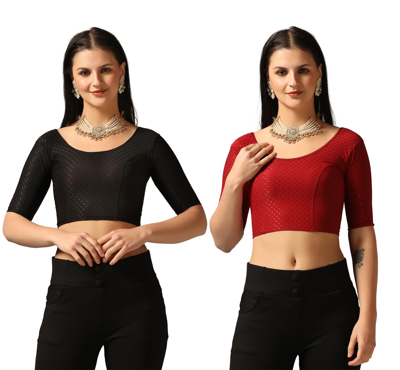 Tagdo Women'S Slim Fit Blouse Pack Of 2 (Combo-5058-Blk-Mrn-44)