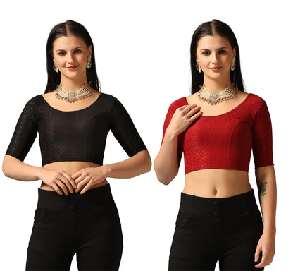 Tagdo Women'S Slim Fit Blouse Pack Of 2 (Combo-5058-Blk-Mrn-44)