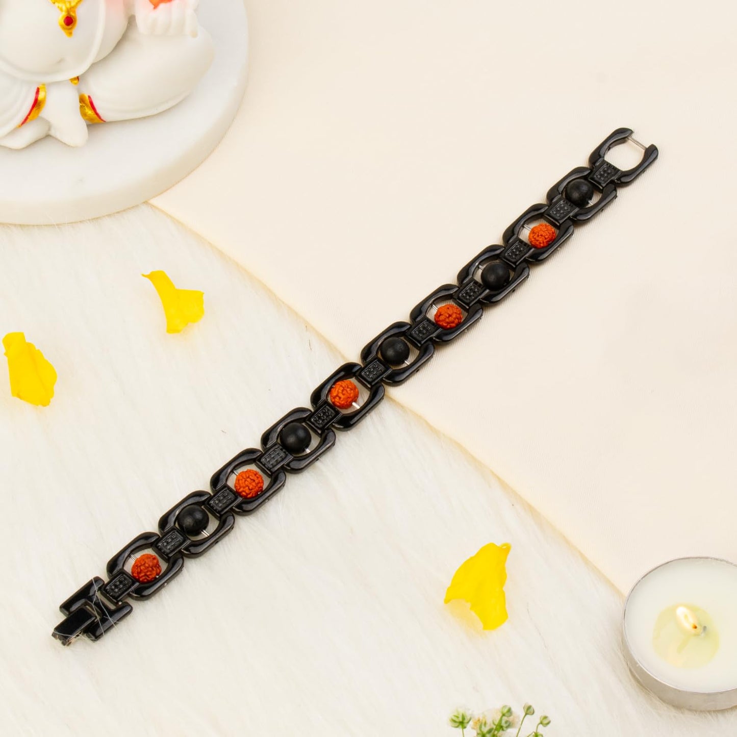 Astrotalk Metal Rudraksha & Karungali Bracelet (Black) | Spiritual Protection & Mental Peace Energy | Ebony Wood & 5 Mukhi Rudraksha Healing Bracelet for Man & Women | Gift for Man & Woman