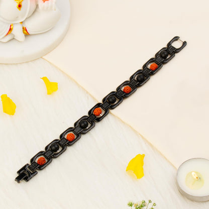Astrotalk Metal Rudraksha & Karungali Bracelet (Black) | Spiritual Protection & Mental Peace Energy | Ebony Wood & 5 Mukhi Rudraksha Healing Bracelet for Man & Women | Gift for Man & Woman