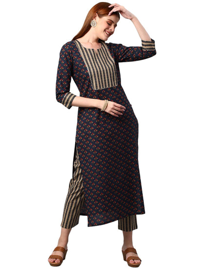 ANNI DESIGNER Women's Cotton Blend Printed Straight Kurta with Pant (Satku)