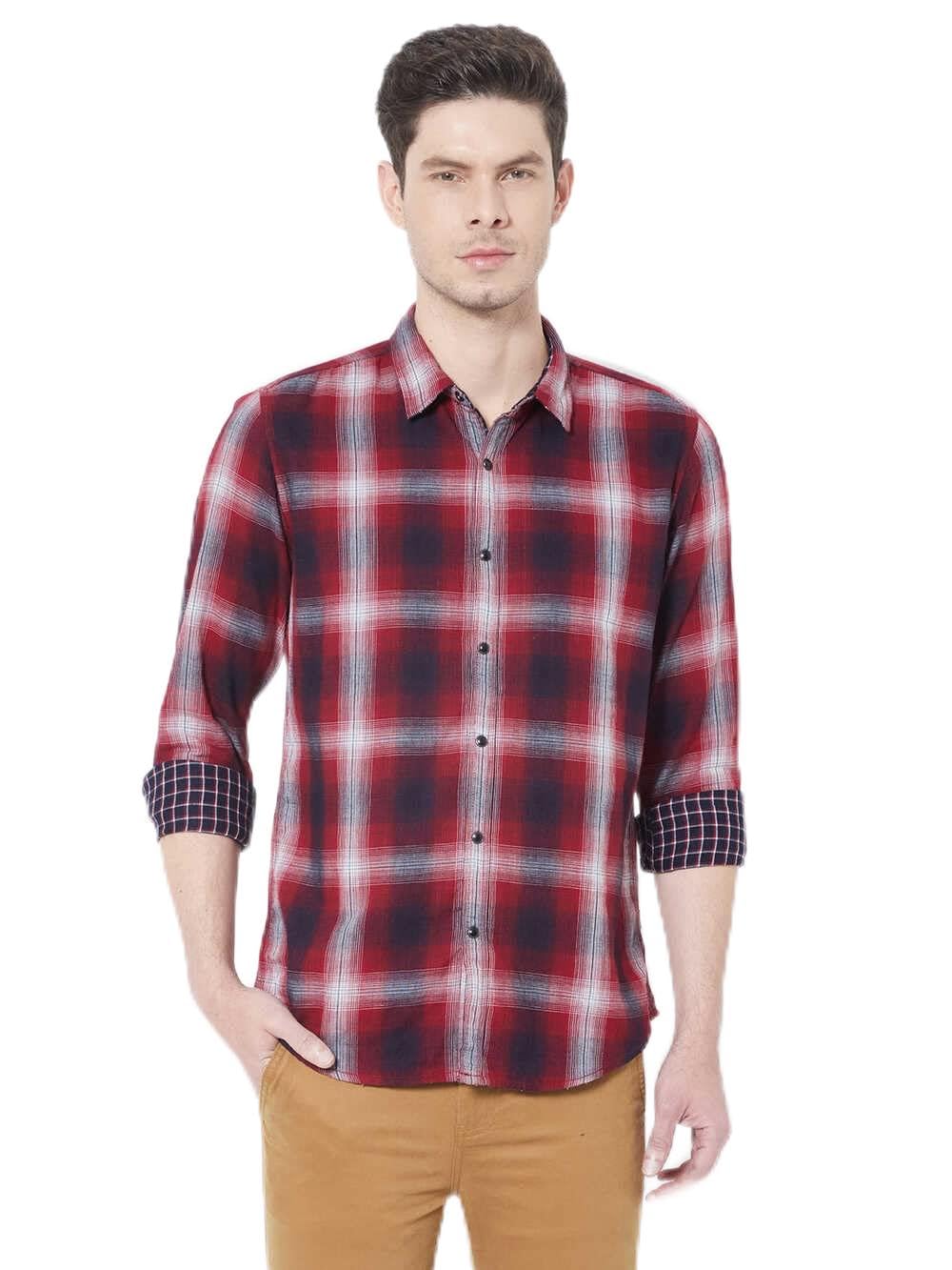 Pepe Jeans Mens Malo Reversible Indigo Checks Shirt, Red,M