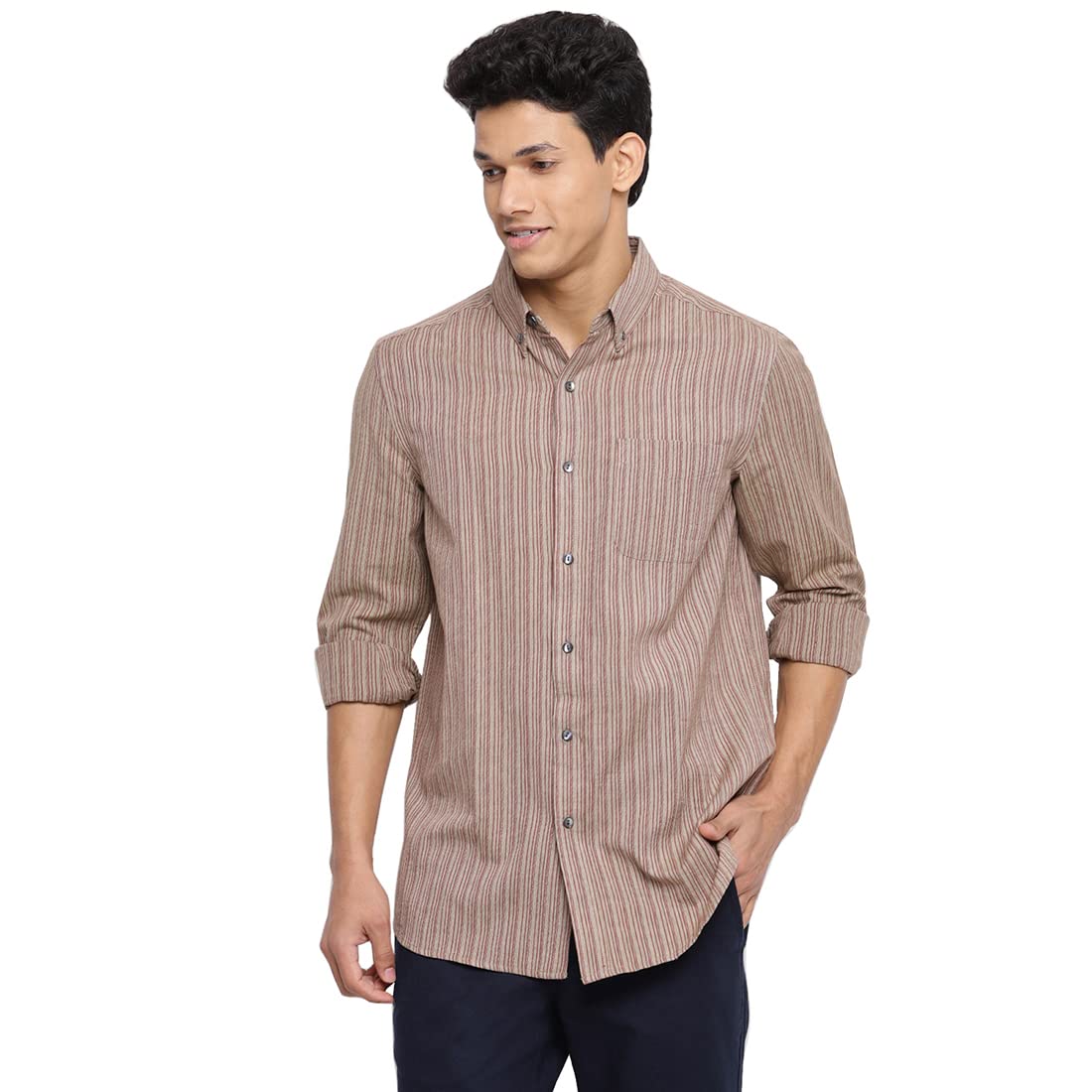 Fabindia MenS Striped Comfort Fit Shirt (20004052_Grey Xs)