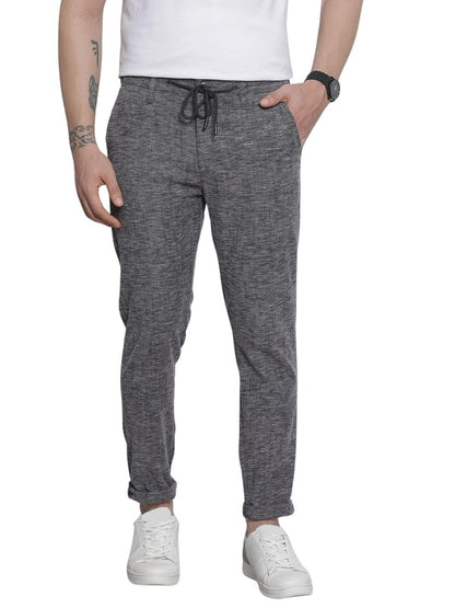 The Indian Garage Co Men Slim Fit Solid Mid-Rise Jogger Trousers Black