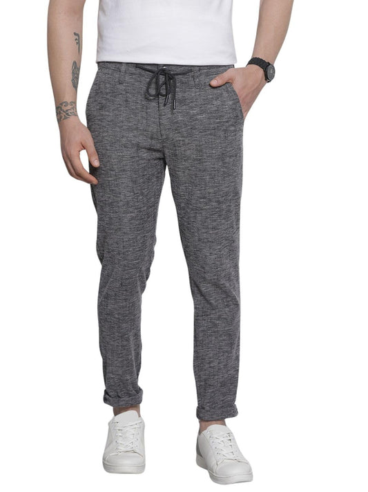 The Indian Garage Co Men Slim Fit Solid Mid-Rise Jogger Trousers Black