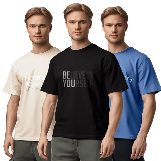 Nobero MenS Graphic Printed Regular Fit T-Shirt (1M-Twts-C0948-216X_Sand / Black/Marine
