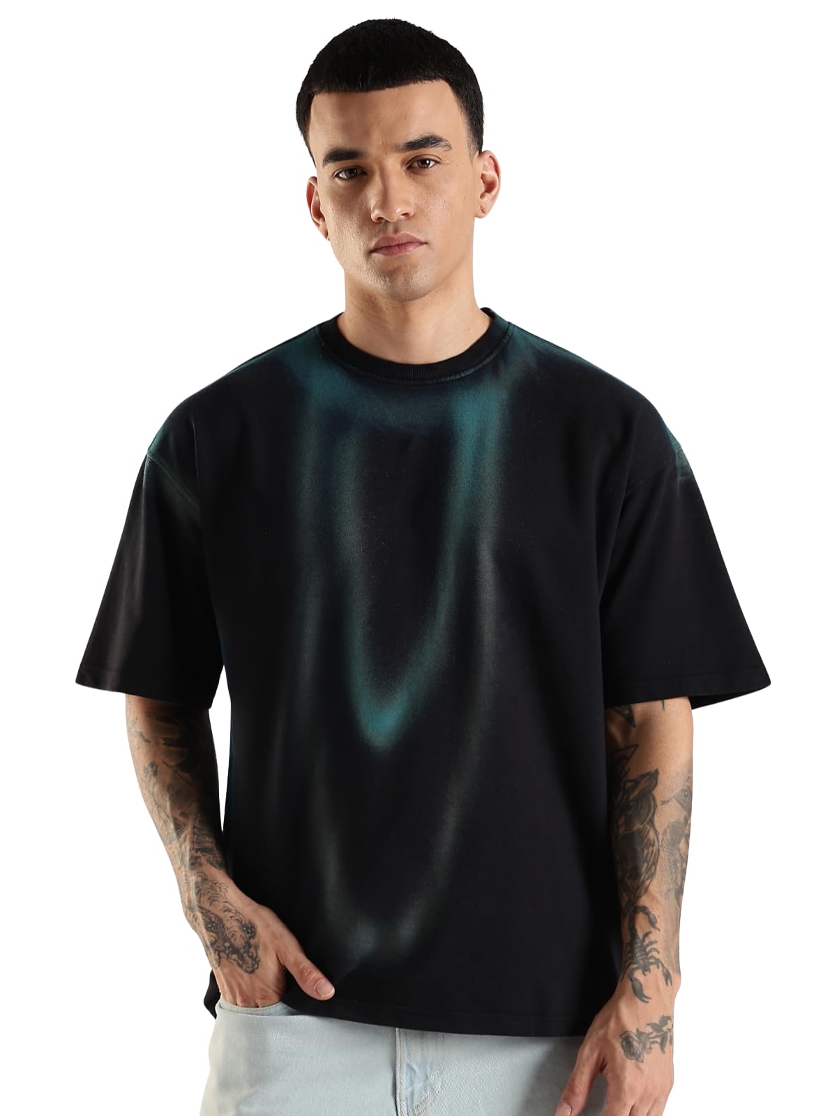 ADRO Trendy Oversized Baggy Fit Drop Shoulder Tshirt in Tie & Dye Style | French Terry Cotton Heavy Fabric Crew Neck T Shirt for