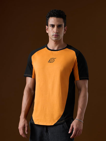 The Souled Store Naruto Shippuden: Kuramas Curse Men and Boys Short Sleeves Round Neck Orange Regular Fit Drop Cut T-Shirt