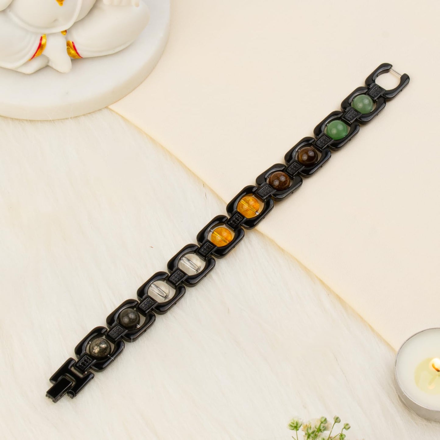Astrotalk Metal Dhan Yog Bracelet (Black) | Attracts Wealth & Financial Prosperity | Pyrite, Citrine, Tiger Eye, Quartz,Hematite & Aventurine Astrology Bracelet for Man & Woman | Gift for Man & Woman