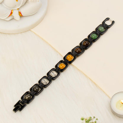 Astrotalk Metal Dhan Yog Bracelet (Black) | Attracts Wealth & Financial Prosperity | Pyrite, Citrine, Tiger Eye, Quartz,Hematite & Aventurine Astrology Bracelet for Man & Woman | Gift for Man & Woman