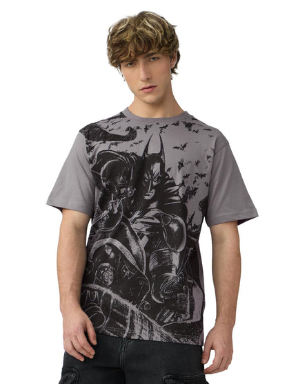 The Souled Store Batman: Define Me Men and Boys Short Sleeves Round Neck Grey Printed Regular Fit Cotton T-Shirts