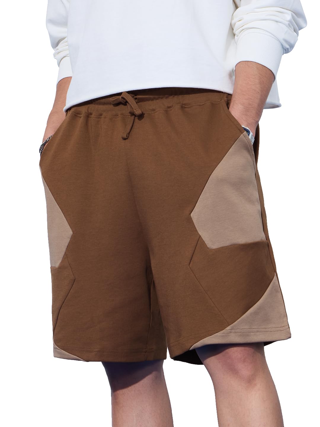 The Souled Store Elmwood Men and Boys Drawstringed Brown Solid Knee Length Cotton Bermuda Shorts