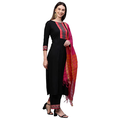 ANNI DESIGNER Women's Rayon Solid Straight Kurta,Palazzos and Dupatta (My-HIT-ONE-Black_XXL-Black_XX-Large)